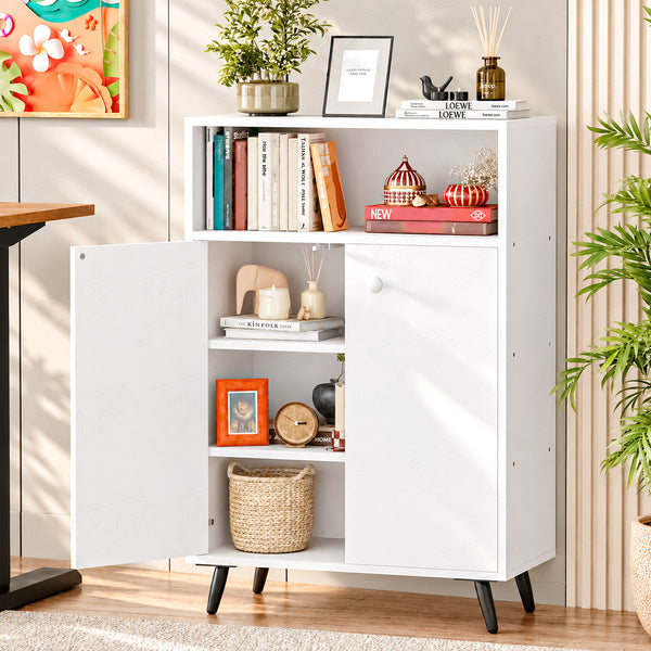 Lukzer Wooden Book Shelf & Storage Cabinet with White Doors (MR-034/White)