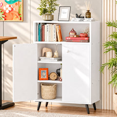 Lukzer Wooden Book Shelf & Storage Cabinet with White Doors (MR-034/White)