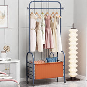 Lukzer Metal Clothes Rail Stand with 4 Side Hooks & 1-Tier Leather Storage Bin, 360° Rotating Wheels | Garment Rack Organizer for Bedroom, Closet, Dorm, Laundry | MGR-009 (171 x 75 x 35)