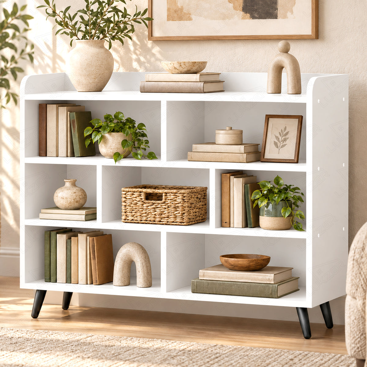 Lukzer 7-Section Engineered Wood Book Shelf with Legs (MR-008L)