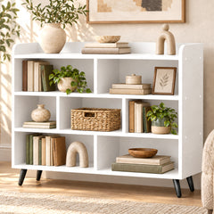 Lukzer 7-Section Engineered Wood Book Shelf with Legs (MR-008L)