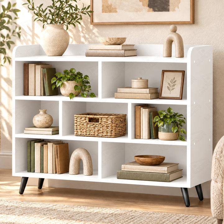 Lukzer 7-Section Engineered Wood Book Shelf with Legs (MR-008L)