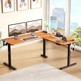 Lukzer Electric Height Adjustable Desk with USB & Type-C Study Table (EST-001/UC-Black & Oak Brown)