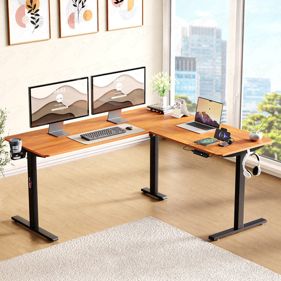 Lukzer Electric Height Adjustable Desk with USB & Type-C Study Table (EST-001/UC-Black & Oak Brown) 3-Years Warranty