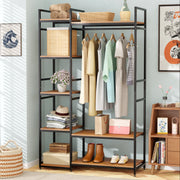 Lukzer Heavy Duty Garment Rack with 8 Shelves & Hanging Rod (MMR-004/Black & Oak Brown)