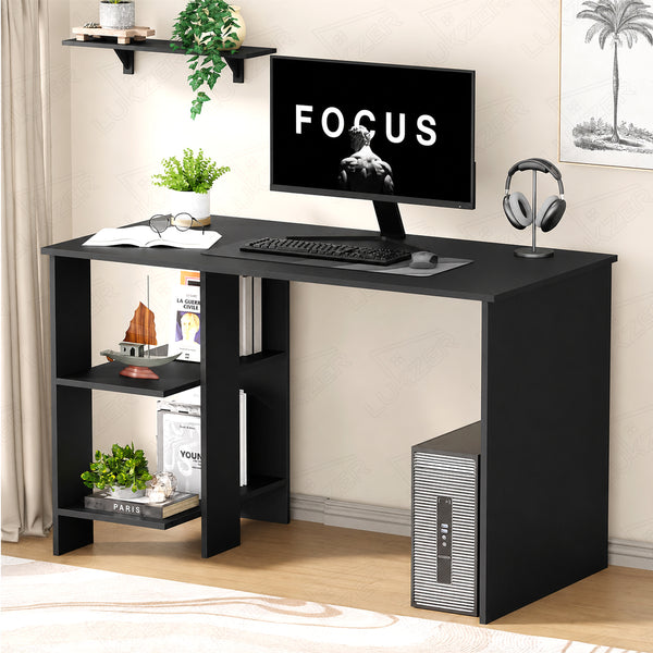 Lukzer Engineered Wood Study & Computer Table Office Desk with Bookshelf (ST-007/Black)