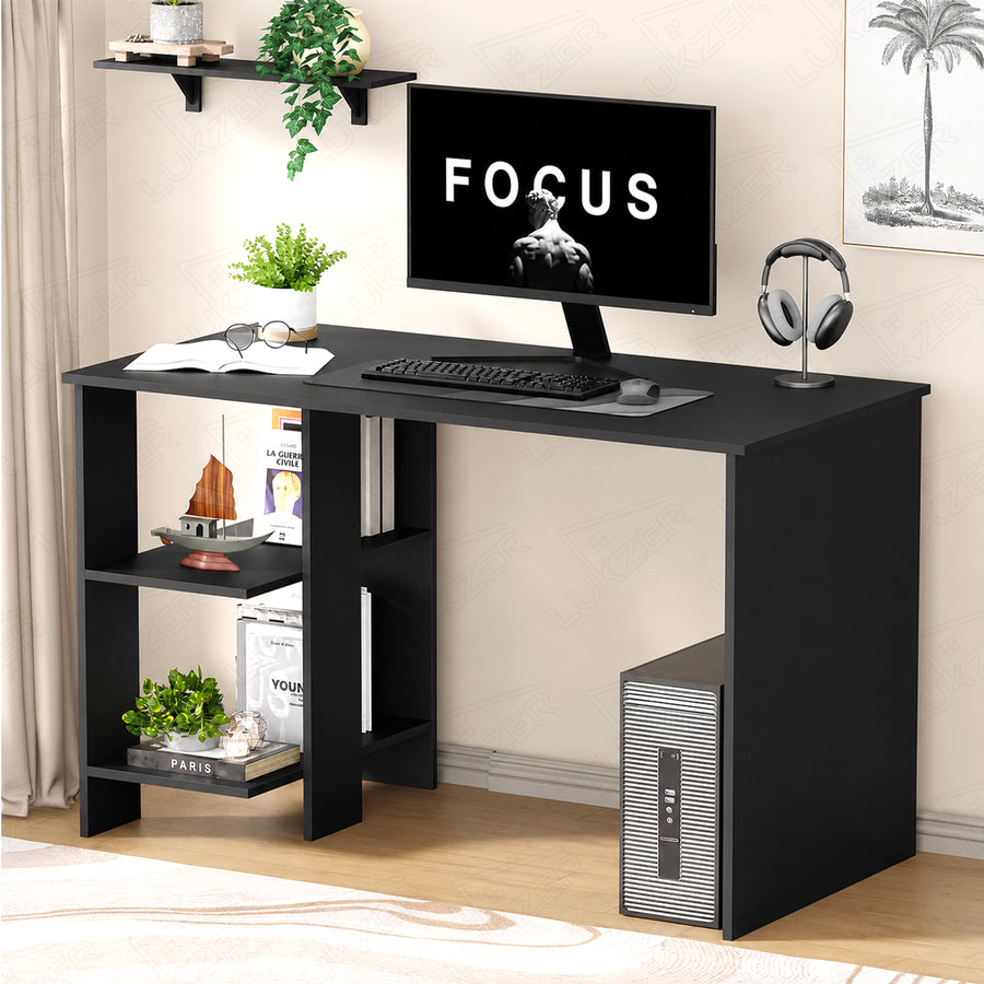 Lukzer Engineered Wood Study & Computer Table Office Desk with Bookshelf (ST-007/Black)