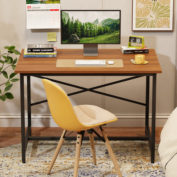 Lukzer X-Support Metal Frame & Engineered Wood Study Table for Home & Office (MST-008) Black &  Oak Brown
