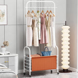 Lukzer Metal Clothes Rail Stand with 4 Side Hooks & 1-Tier Leather Storage Bin, 360° Rotating Wheels | Garment Rack Organizer for Bedroom, Closet, Dorm, Laundry | MGR-009 (171 x 75 x 35)