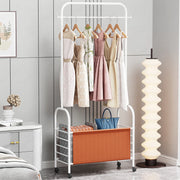 Lukzer Metal Clothes Rail Stand with 4 Side Hooks & 1-Tier Leather Storage Bin, 360° Rotating Wheels | Garment Rack Organizer for Bedroom, Closet, Dorm, Laundry | MGR-009 (171 x 75 x 35)