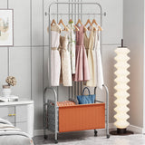 Lukzer Metal Clothes Rail Stand with 4 Side Hooks & 1-Tier Leather Storage Bin, 360° Rotating Wheels | Garment Rack Organizer for Bedroom, Closet, Dorm, Laundry | MGR-009 (171 x 75 x 35)