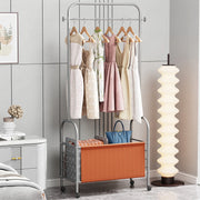 Lukzer Metal Clothes Rail Stand with 4 Side Hooks & 1-Tier Leather Storage Bin, 360° Rotating Wheels | Garment Rack Organizer for Bedroom, Closet, Dorm, Laundry | MGR-009 (171 x 75 x 35)