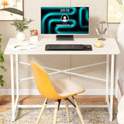 Lukzer Engineered Wood Study Table with X-Support Metal Frame & Adjustable Footpad (MST-009/White & White)