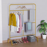 Lukzer Multi-Purpose Metal Garment Stand with Multi-Level Hanging Bars – 145x109x40cm (Black/Gold/White, Model: MGS-005)