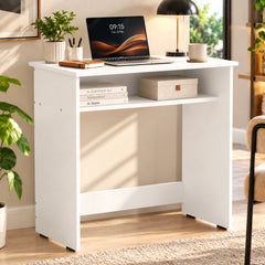 Lukzer Engineered Wood Study Table with Bookshelf (ST-002/White)