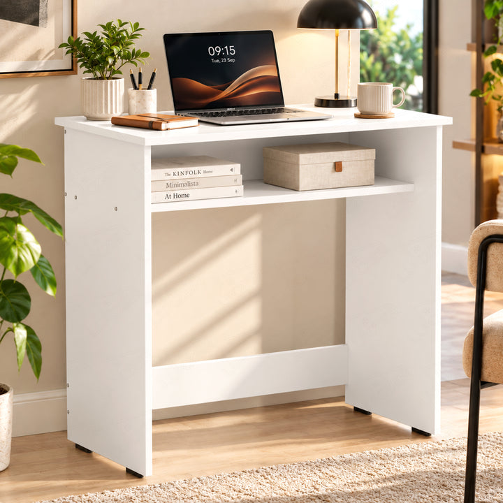 Lukzer Engineered Wood Study Table with Bookshelf (ST-002/White)