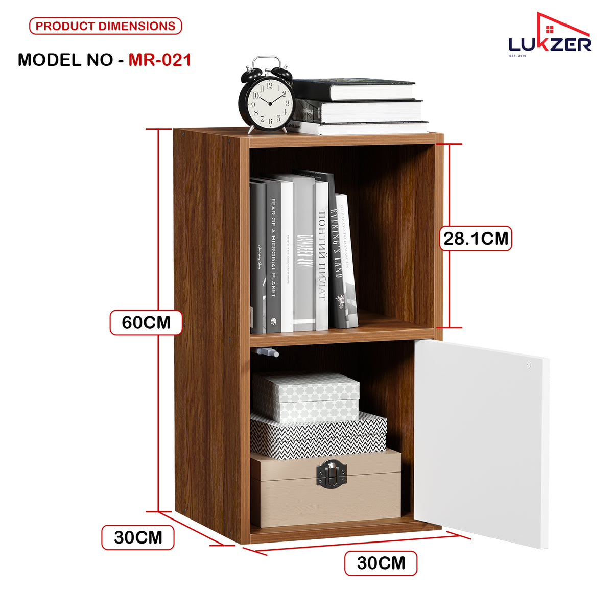 Lukzer Engineered Wood 2 Layer Storage Cabinet with Open Display Rack (MR-021/Oak Brown)