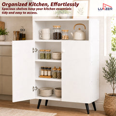 Lukzer Wooden Book Shelf & Storage Cabinet with White Doors (MR-034/White)