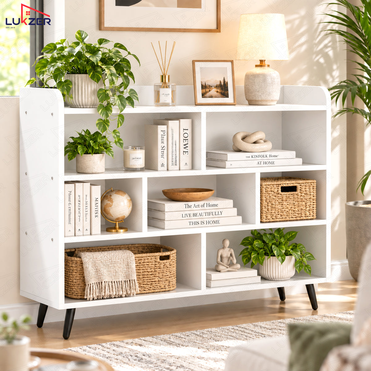 Lukzer 7-Section Engineered Wood Book Shelf with Legs (MR-008L)