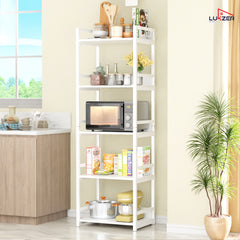 Lukzer 5-Tier Multipurpose Metal & Wood Kitchen Storage Rack (MKR-005/White & White)