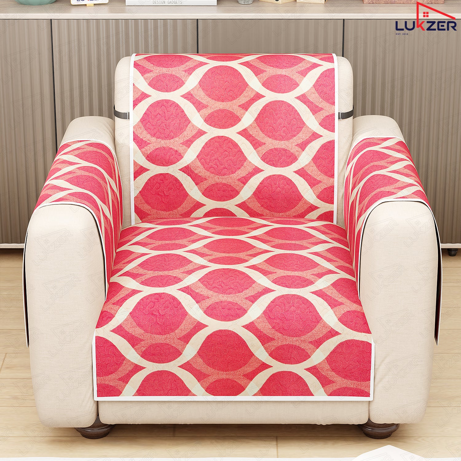 Lukzer Quilted Reversible Sofa Cover Mat with Arms | Polyester Blend 350 GSM Full Coverage &amp; Back Belt for Stability | Washable Furniture Protector.