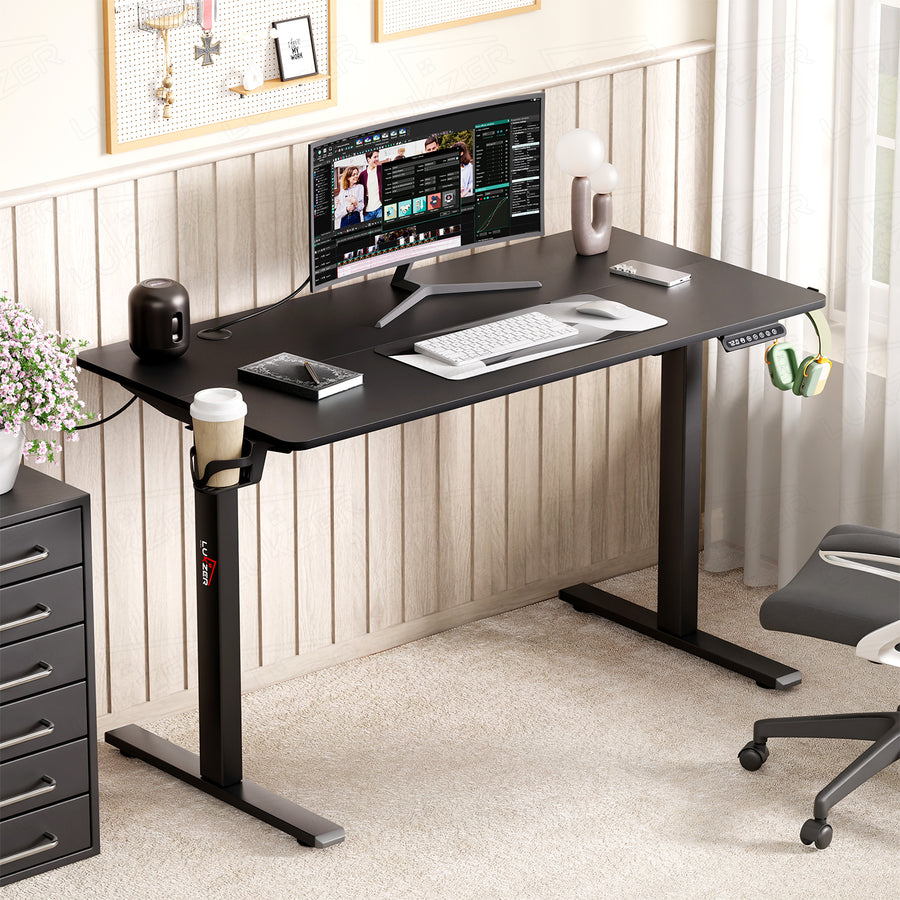 Lukzer Electric Automatic Height Adjustable Sit Stand Desk EST-003 ( Black & Black) 3-Years Warranty