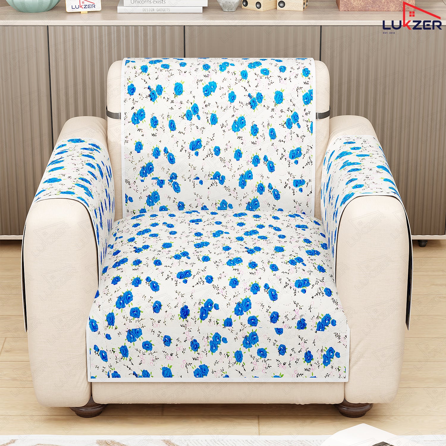 Lukzer Quilted Reversible Sofa Cover Mat with Arms | Polyester Blend 350 GSM Full Coverage &amp; Back Belt for Stability | Washable Furniture Protector.