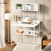 Lukzer Modern Study Table with Open Bookshelf & Hutch (MST-010/White & White)