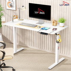 Lukzer Electric Height Adjustable Desk with USB & Type-C Study Table (EST-003/UC-White & White) 3-Years Warranty