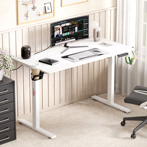 Lukzer Electric Automatic Height Adjustable Sit Stand Desk EST-003 ( White & White ) 3-Years Warranty