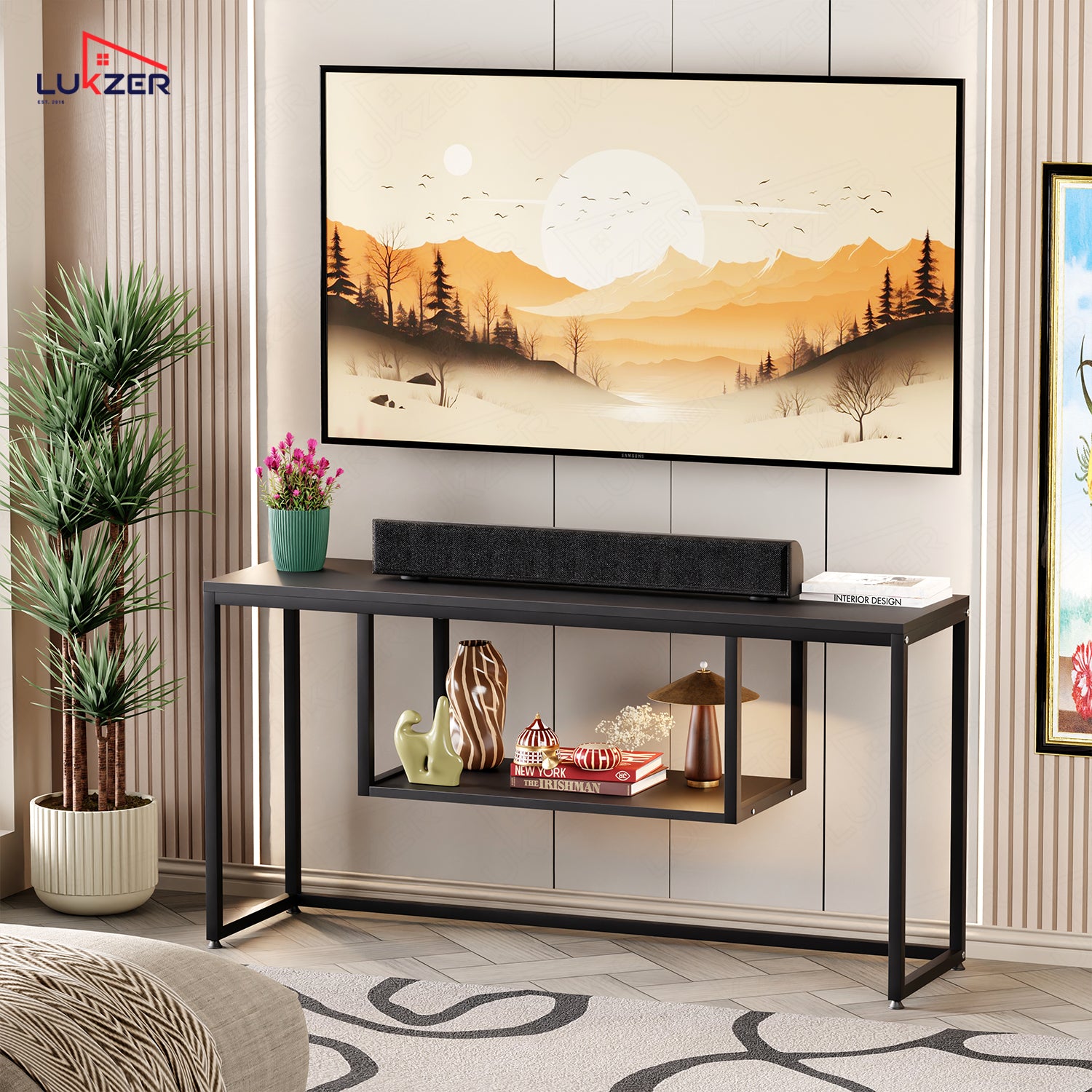 Lukzer TV Unit Stand for TVs up to 43 Inch Engineered Wood with Metal (MTU-002/Black & Black)