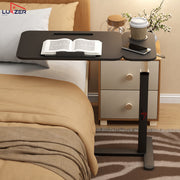 Lukzer Adjustable Overbed Study Table with Tilt Top, Cupholder & Wheels (MST-003/Black & Black)