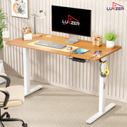 Lukzer Electric Height Adjustable Desk with USB & Type-C Study Table (EST-003/UC-White & Oak Brown)