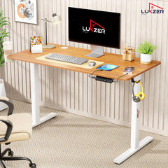 Lukzer Electric Height Adjustable Desk with USB & Type-C Study Table (EST-003/UC-White & Oak Brown) 3-Years Warranty
