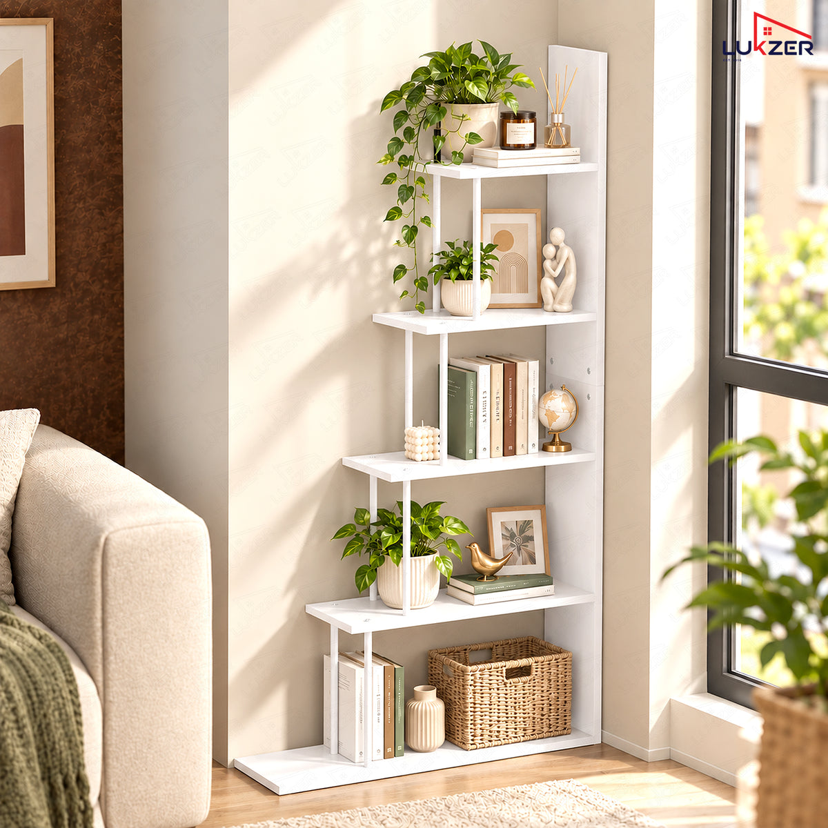 Lukzer 5-Tier Ladder Multipurpose Engineered Wood Book Shelf (MMR-015)