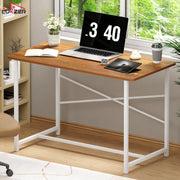 Lukzer Engineered Wood Study Table with X-Support Metal Frame & Adjustable Footpad (MST-009/White & Oak Brown)