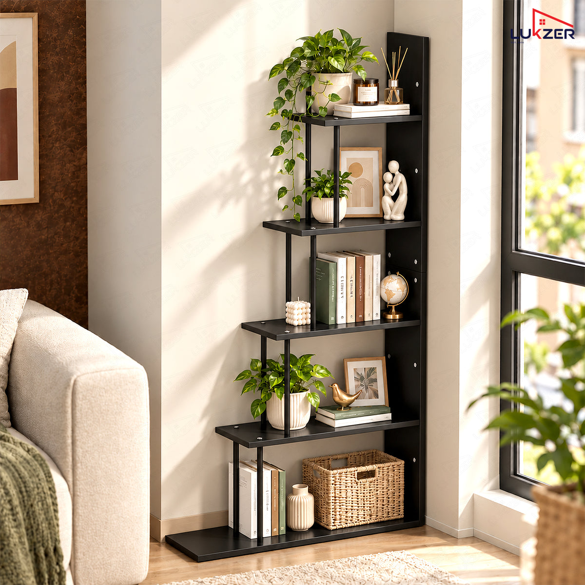 Lukzer 5-Tier Ladder Multipurpose Engineered Wood Book Shelf (MMR-015)