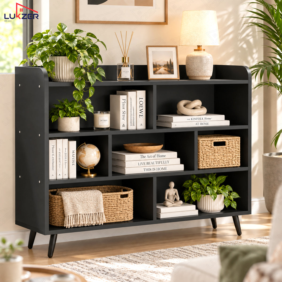 Lukzer 7-Section Engineered Wood Book Shelf with Legs (MR-008L)