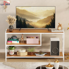Lukzer Metal & Engineered Wood TV Unit Stand with Open Shelves (MTU-001) White & Oak Brown