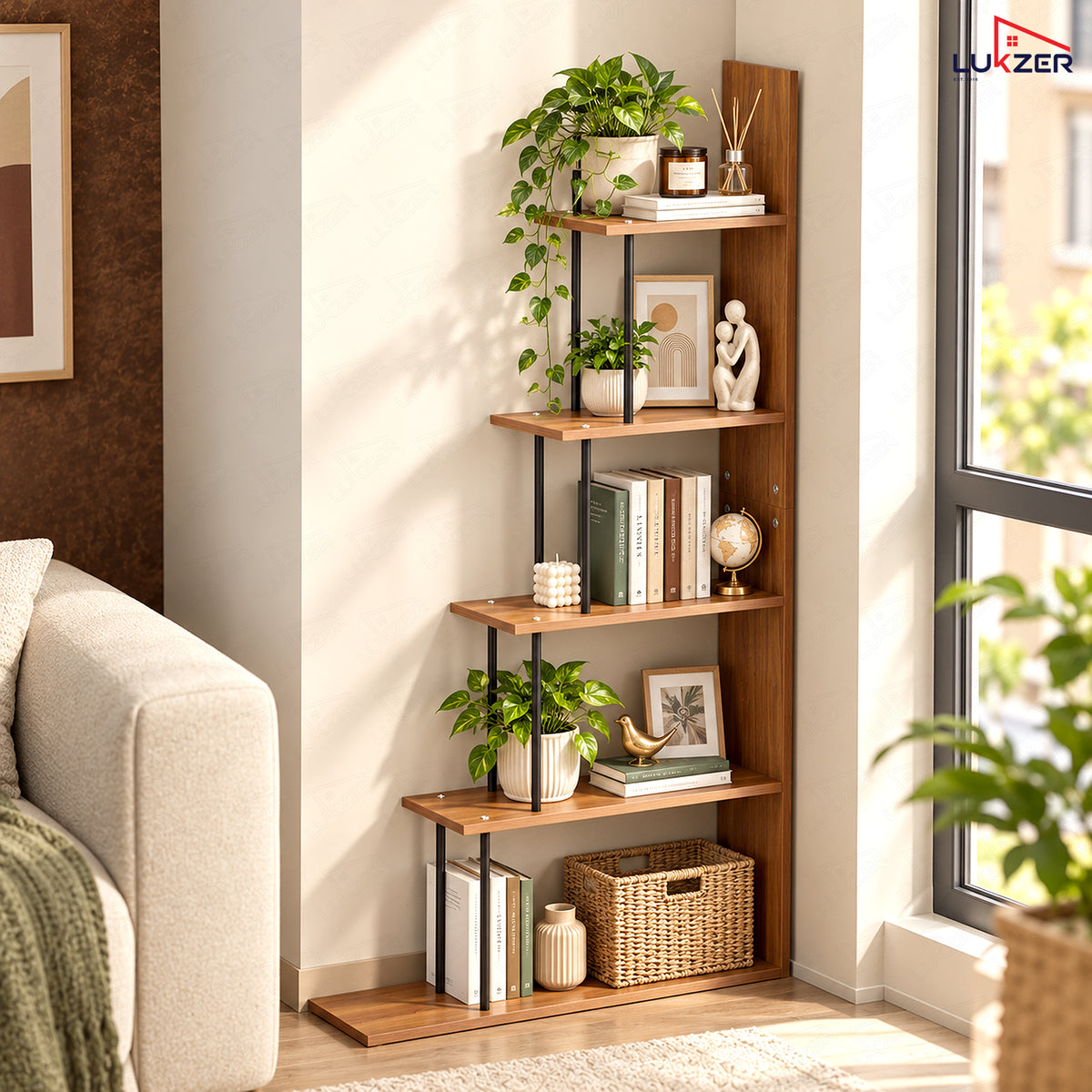 Lukzer 5-Tier Ladder Multipurpose Engineered Wood Book Shelf (MMR-015)