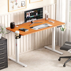 Lukzer Electric Automatic Height Adjustable Sit Stand Desk EST-003 ( White & Oak Brown ) 3-Years Warranty