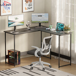 Lukzer Engineered Wood L-Shaped Corner Study and Computer Table for Home or Office (MST-007) Black & Black