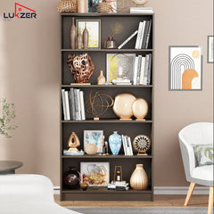 Lukzer Engineered Wood 6 Tier Bookcase Open Bookshelf & Display Rack (MR-032/Wenge)