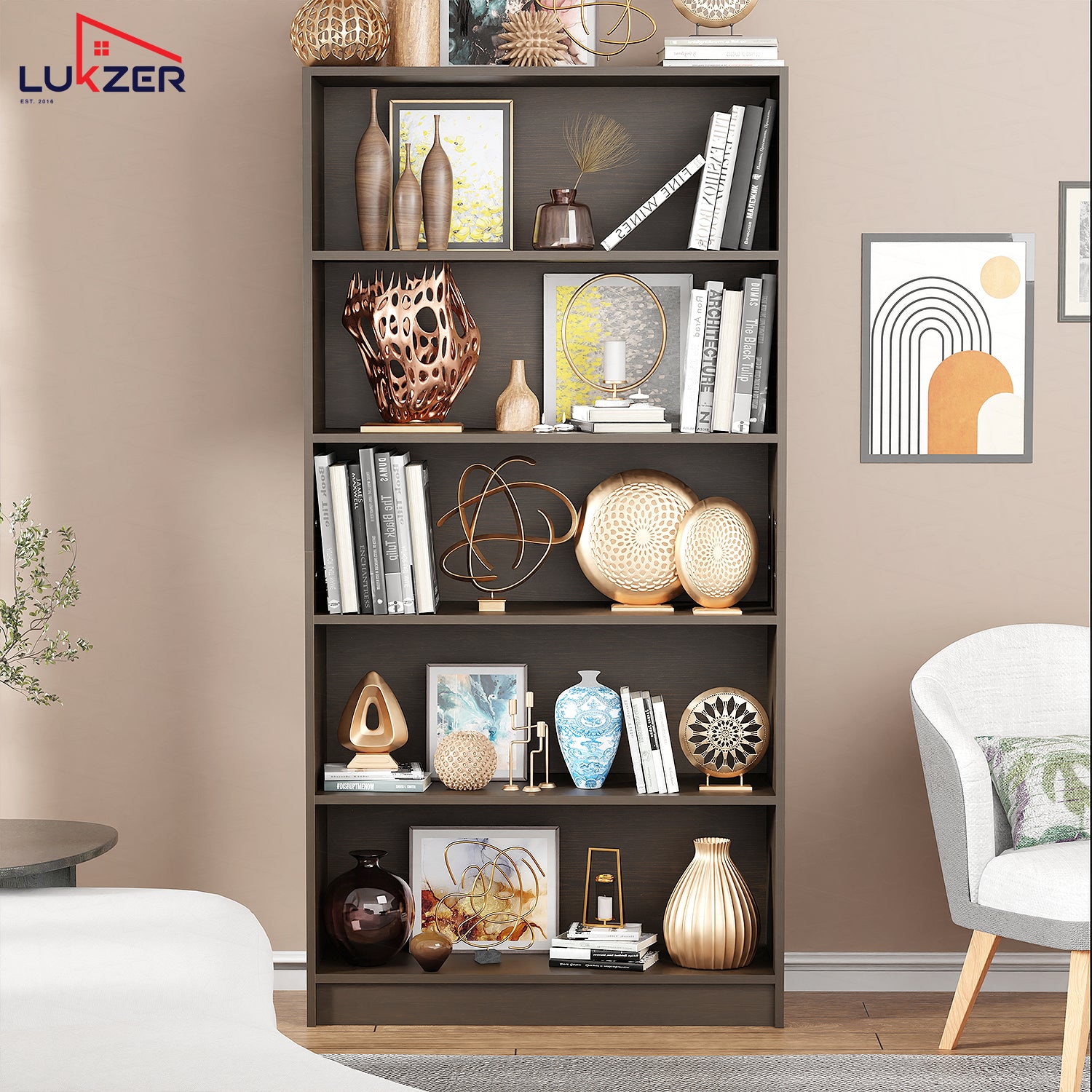 Lukzer Engineered Wood 6 Tier Bookcase Open Bookshelf & Display Rack (MR-032/Wenge)