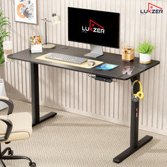 Lukzer Electric Height Adjustable Desk with USB & Type-C Study Table (EST-003/UC-Black & Black) 3-Years Warranty