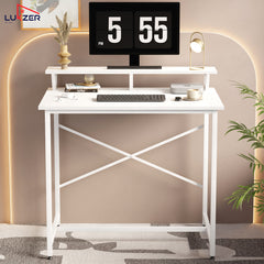 Lukzer X-Support Study Table with Monitor Riser for Home Office (MST-009/White & White)