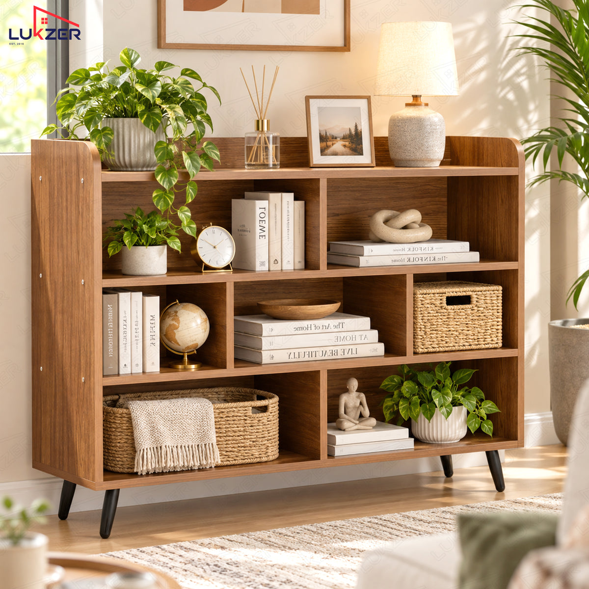 Lukzer 7-Section Engineered Wood Book Shelf with Legs (MR-008L)