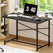 Lukzer Engineered Wood Study Table with X-Support Metal Frame & Adjustable Footpad (MST-009/Black & Black)