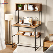 Lukzer Modern Study Table with Open Bookshelf & Hutch (MST-010/Black & Oak Brown)