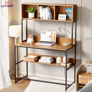 Lukzer Wooden & Metal Study Desk with 3 Storage Shelf & Open Bookshelf for Home (MST-011/Black & Oak Brown)